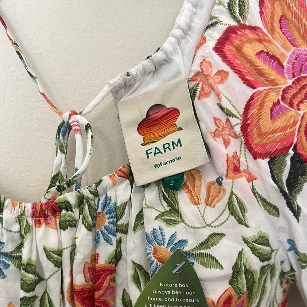 FARM Rio White Floral Puff-Sleeve Mini Dress with Pink & Green Accents - Picture 4 of 8